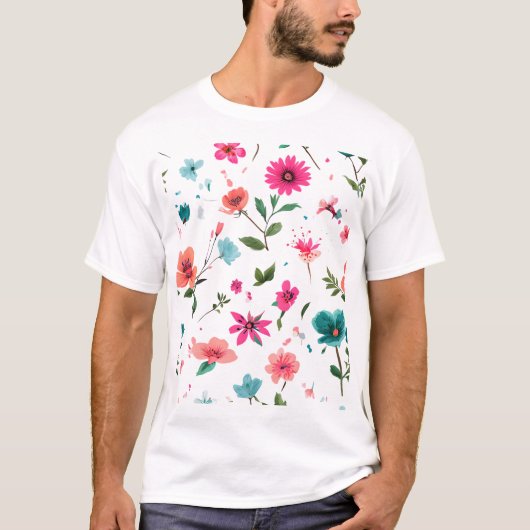 Levendige Floral Pattern Art T-shirt (Voorkant)