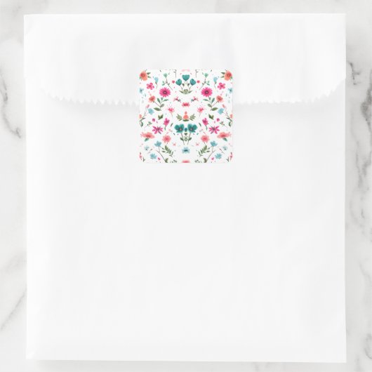 Levendige Floral Pattern Art Vierkante Sticker (Tas)