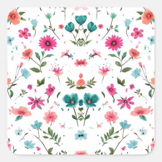 Levendige Floral Pattern Art Vierkante Sticker (Voorkant)