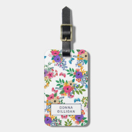 Levendige Floral Pattern White Achtergrond Bagagelabel