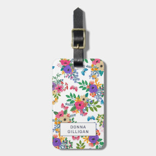 Levendige Floral Pattern White Achtergrond Bagagelabel