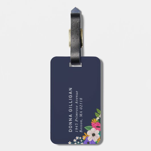 Levendige Floral Pattern White Achtergrond Bagagelabel (Achterkant verticaal)