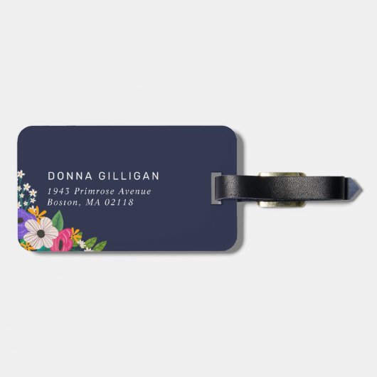 Levendige Floral Pattern White Achtergrond Bagagelabel (Achterkant horizontaal)