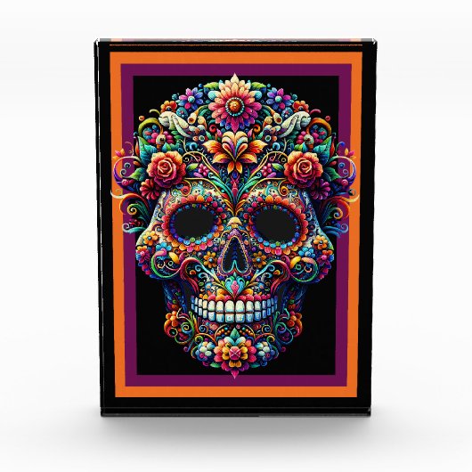 Levendige Floral Sugar Skull artwork Fotoblokken (Voorkant)