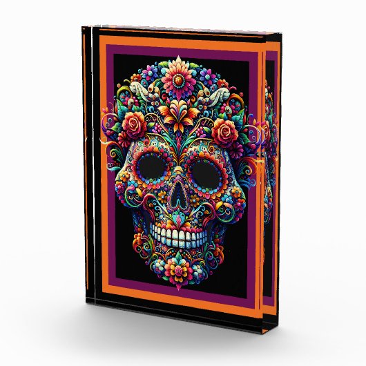 Levendige Floral Sugar Skull artwork Fotoblokken (Rechts)