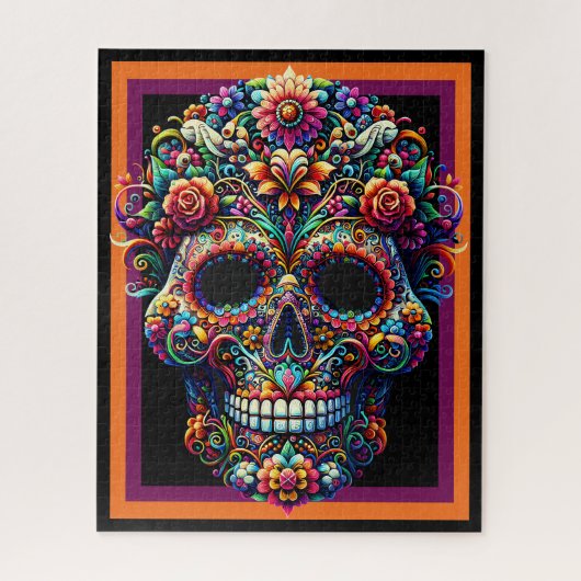 Levendige Floral Sugar Skull artwork Legpuzzel (Verticaal)