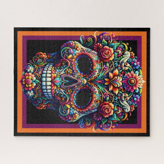 Levendige Floral Sugar Skull artwork Legpuzzel (Horizontaal)