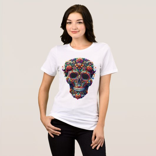 Levendige Floral Sugar Skull Tri-Blend Shirt (Voorkant volledig)