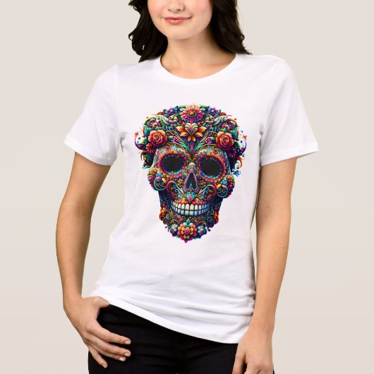 Levendige Floral Sugar Skull Tri-Blend Shirt (Voorkant)