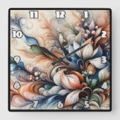 Levendige Floral Swirl artwork Vierkante Klok (Voorkant)