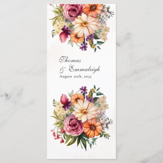 Levendige Floral Waterverf bruiloft Menu (Achterkant)