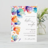 Levendige Floral Waterverf bruiloft uitnodiging (Staand voorkant)
