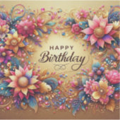 Levendige Floral Yellow Birthday sticker (Voorkant)