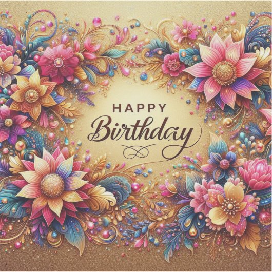 Levendige Floral Yellow Birthday sticker (Voorkant)
