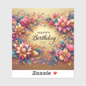 Levendige Floral Yellow Birthday sticker (Vel)