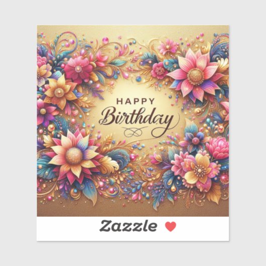 Levendige Floral Yellow Birthday sticker (Vel)