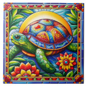 Levendige Floral Zee Turtle Mosaic Tegeltje (Voorkant)