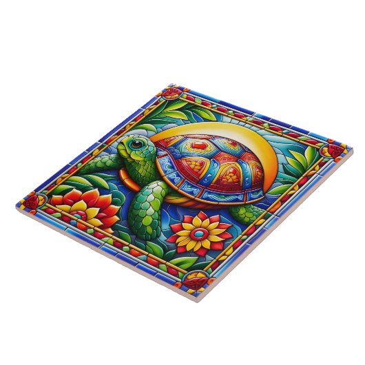 Levendige Floral Zee Turtle Mosaic Tegeltje (Zijkant)