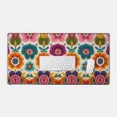 Levendige Folk Art Bloemen 70s Retro Bloemen Patro Bureaumat (Keyboard & Muis)