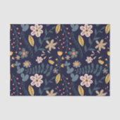 Levendige Folk Art Bloemen en Bladeren op Navy Blu Tissuepapier (Voorkant)