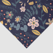 Levendige Folk Art Bloemen en Bladeren op Navy Blu Tissuepapier (Detail)