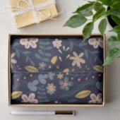 Levendige Folk Art Bloemen en Bladeren op Navy Blu Tissuepapier (Geschenk)