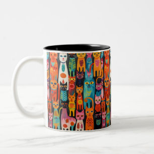 Levendige Folk Art Cats Patroon Mok