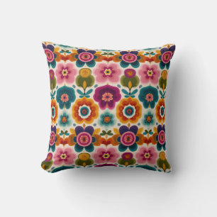 Levendige Folk Art Retro Boheemse Bloemenpatroon Kussen