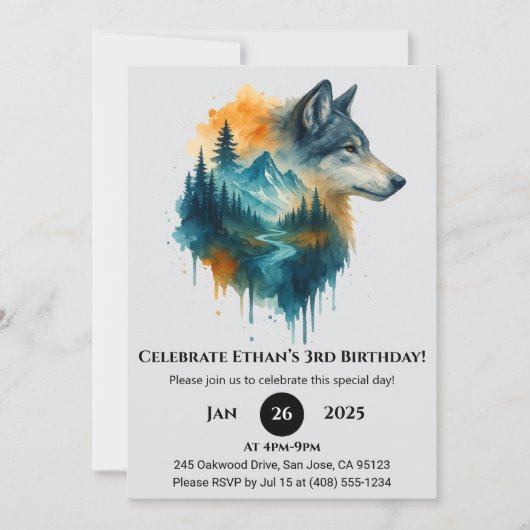 Levendige Forest Wolf verjaardag Kaart (Voorkant)