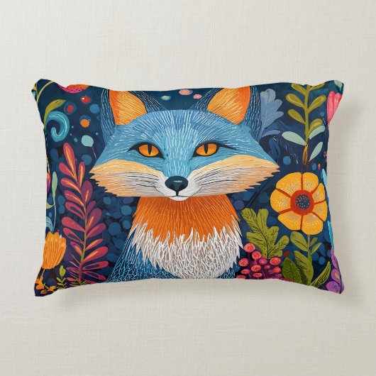 Levendige Fox Dot Art te midden van weelderige flo Accent Kussen (Voorkant)