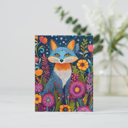 Levendige Fox Dot Art te midden van weelderige flo Briefkaart (Staand voorkant)