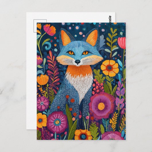 Levendige Fox Dot Art te midden van weelderige flo Briefkaart (Voorkant / Achterkant)