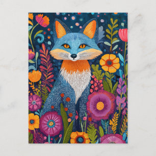 Levendige Fox Dot Art te midden van weelderige flo Feestdagenkaart
