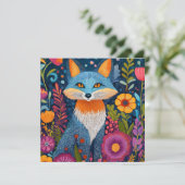 Levendige Fox Dot Art te midden van weelderige flo Feestdagenkaart (Staand voorkant)