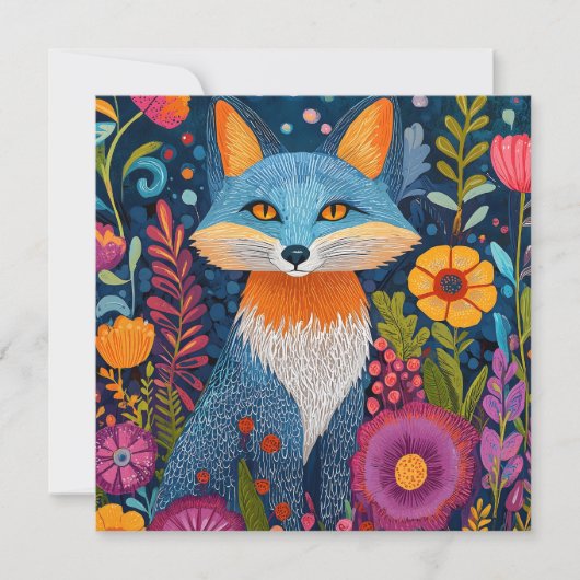 Levendige Fox Dot Art te midden van weelderige flo Feestdagenkaart (Voorkant)