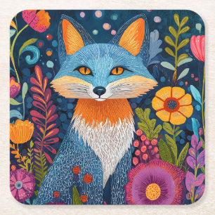 Levendige Fox Dot Art te midden van weelderige flo Kartonnen Onderzetters