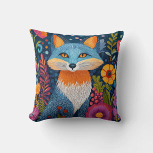 Levendige Fox Dot Art te midden van weelderige flo Kussen