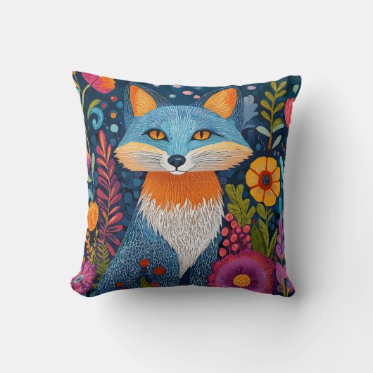 Levendige Fox Dot Art te midden van weelderige flo Kussen (Voorkant)