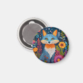 Levendige Fox Dot Art te midden van weelderige flo Magneet (Voorkant / Achterkant)