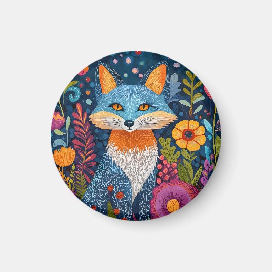 Levendige Fox Dot Art te midden van weelderige flo Magneet (Voorkant)