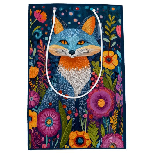 Levendige Fox Dot Art te midden van weelderige flo Medium Cadeauzakje (Voorkant)