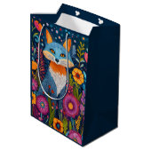 Levendige Fox Dot Art te midden van weelderige flo Medium Cadeauzakje (Achterkant Gekanteld)
