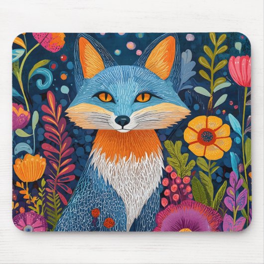 Levendige Fox Dot Art te midden van weelderige flo Muismat (Voorkant)