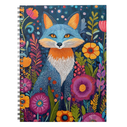 Levendige Fox Dot Art te midden van weelderige flo Notitieboek (Voorkant)