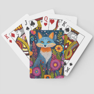 Levendige Fox Dot Art te midden van weelderige flo Pokerkaarten