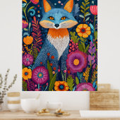 Levendige Fox Dot Art te midden van weelderige flo Poster (Keuken)