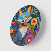 Levendige Fox Dot Art te midden van weelderige flo Ronde Klok (Hoek)
