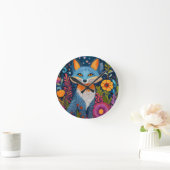 Levendige Fox Dot Art te midden van weelderige flo Ronde Klok (Huis)