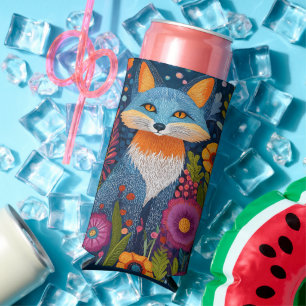 Levendige Fox Dot Art te midden van weelderige flo Seltzer Blikjeskoeler