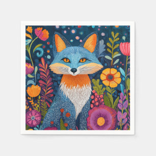 Levendige Fox Dot Art te midden van weelderige flo Servet